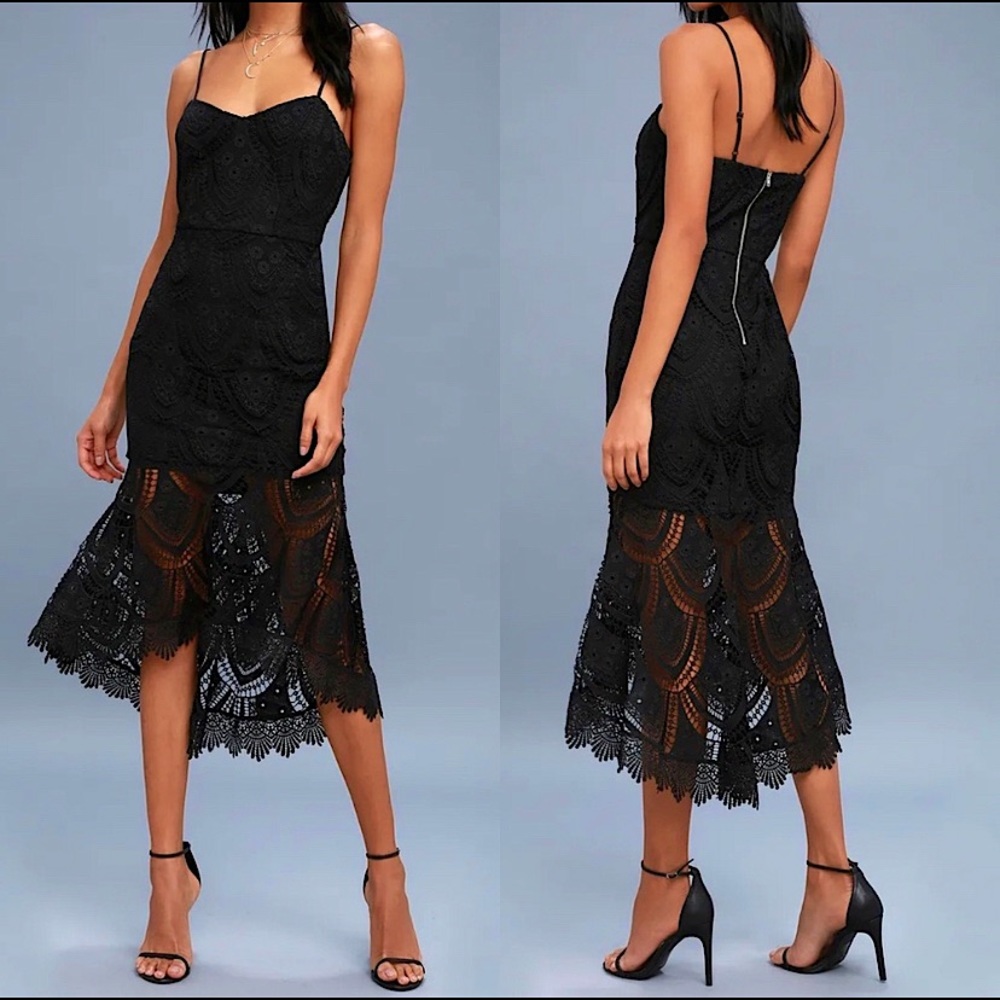 Pure Passion Black Lace Bodycon Midi Dress